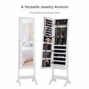 Standing Mirrored Jewelry Cabinet  w/ Drawers